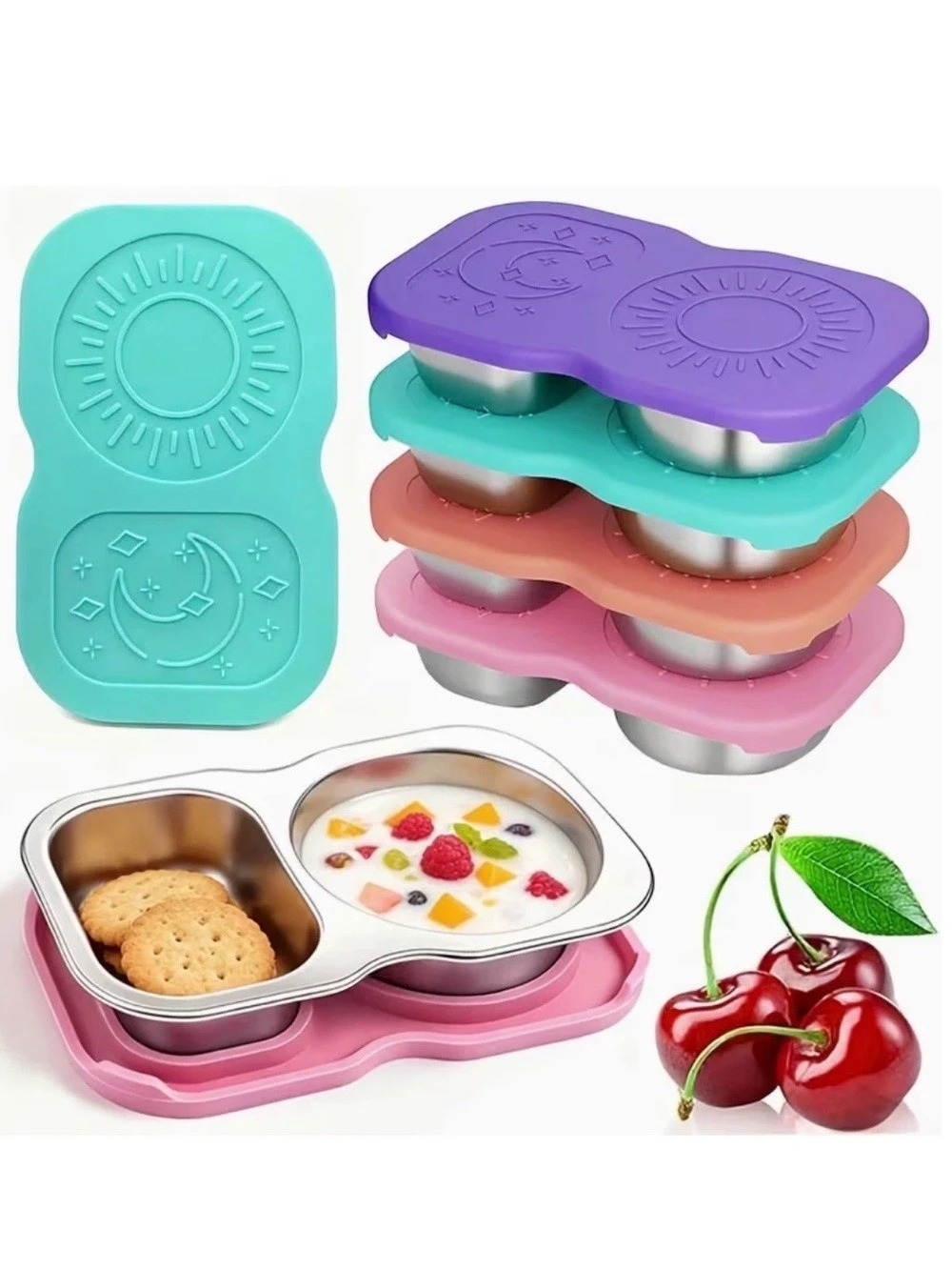 4-Pack Stainless Steel Snack Containers with Lid, Salad Dressing Container to Go